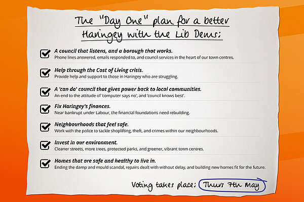 The "Day One" plan for a better Haringey with the Lib Dems